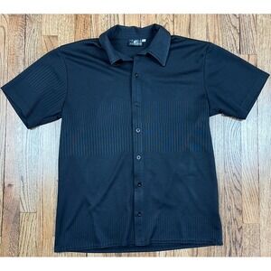 Vintage Positano Black Button Up Stretch Breathable Short Sleeve Shirt Sz Large
